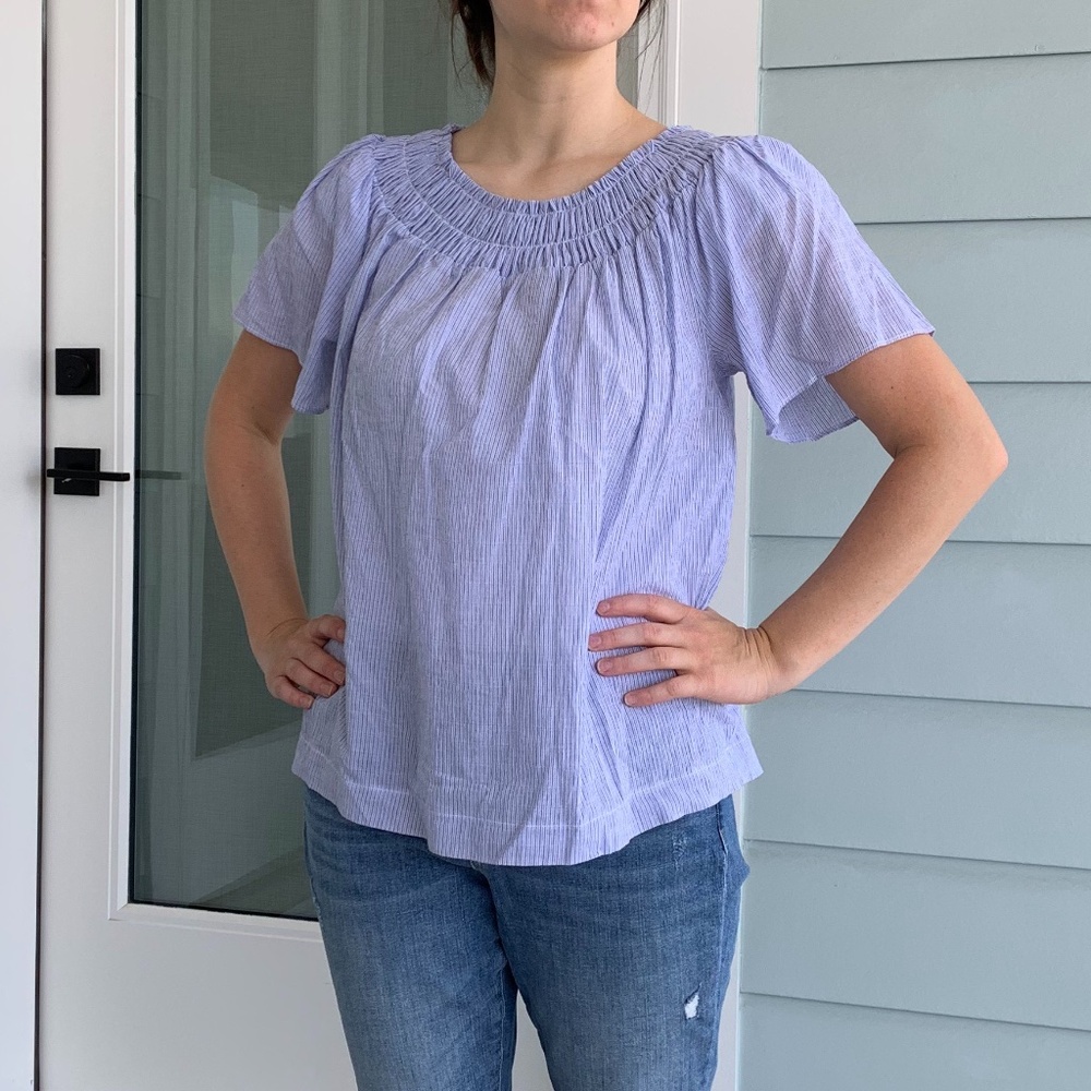 Short-sleeve Smocked Yoke Top